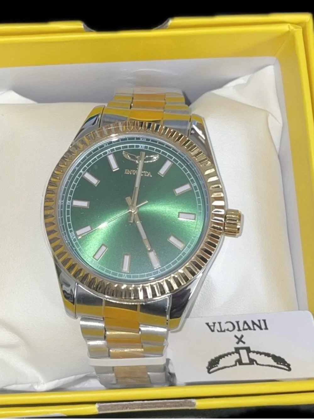 Invicta Two-Tone Gold & Silver Watch with Green Sunburst Dial 69012